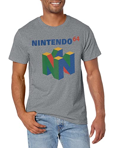 Nintendo Herren T-Shirt N64 Logo Kurzarm, Premium Athletic Heather, Groß von Nintendo