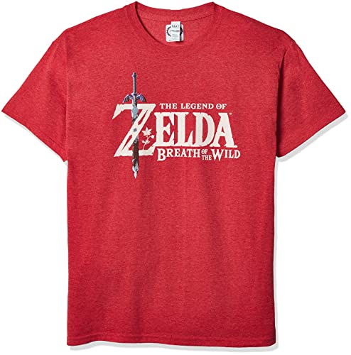 Nintendo Herren Zelda Breath of The Wild Link Basic Logo T-Shirt, Rot meliert, XL von Nintendo