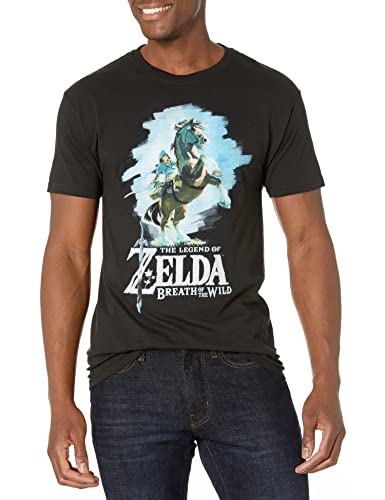 Nintendo Herren Zelda Breath of The Wild Link Epona Posing T-Shirt, Schwarz, XL von Nintendo