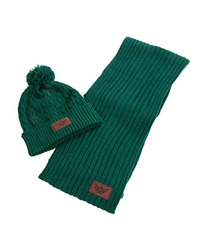 Nintendo Legend Of Zelda Unisex Legend of Zelda Royal Crest Braid Bobble Beanie & Ribbed Scarf Gift Mütze, Schal & Handschuh-Set, Grün (Green Green), One Size von Nintendo