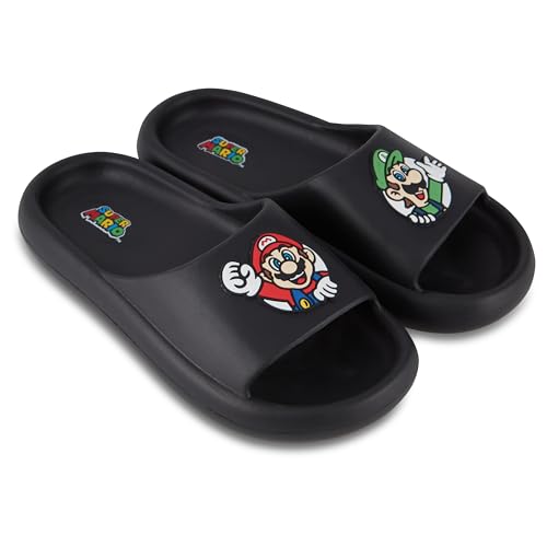 Nintendo Mario Slide-Sandalen für Herren – Super Mario Schuhe – Mario, Luigi, Kirby und Donkey Kong Slide-Sandalen, Schwarz, 8-9 von Nintendo