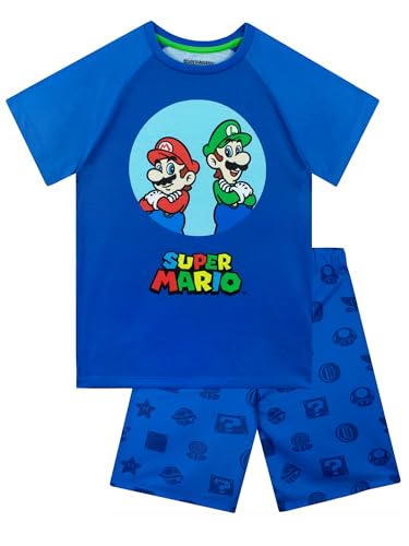Super Mario Schlafanzug I Gaming Jungen Schlafanzug Gamer Kurzer Schlafanzug Blau 146 von Super Mario