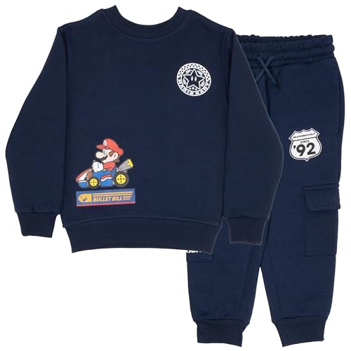 Nintendo Super Mario Bros Jungen 2-teiliges Set Langarmshirt und Hose Set - Sweatshirt & Jogger Bundle für Kinder und Kleinkinder, Marineblau, 5-6 von Nintendo