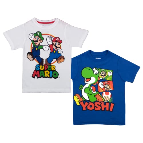 Nintendo Super Mario Bros. Mario Kart & Friends Kinder-T-Shirt, kurzärmelig, 2er-Pack, Weiß, Blau (Blue/ White), 5-6 von Nintendo