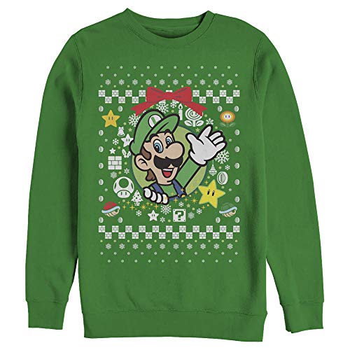 Nintendo Unisex Wreath Luigi Sweater Sweatshirt, Kelly 28, Medium von Nintendo