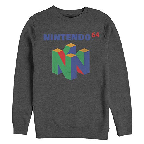 Nintendo Unisex-Erwachsene Men's N64 Logo Short Sleeve T-Shirt Hemd, Dunkelgrau meliert, L von Nintendo