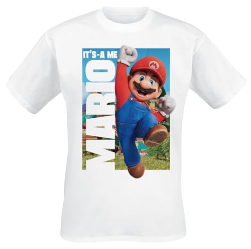 Super Mario It's A Me Herren-T-Shirt, kurzärmlig, Weiß, Größe S, 100% Baumwolle, reguläre Passform/Normale Passform von Super Mario