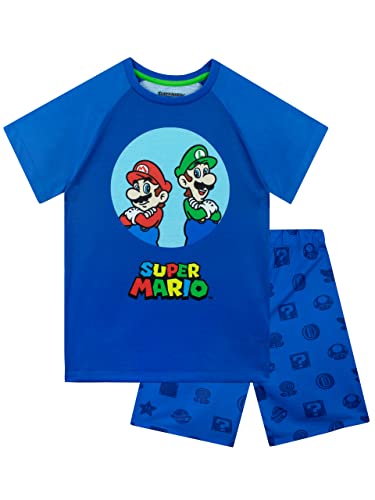Super Mario Schlafanzug I Gaming Jungen Schlafanzug Gamer Kurzer Schlafanzug Blau 104 von Nintendo