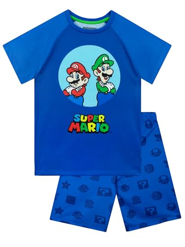 Super Mario Schlafanzug I Gaming Jungen Schlafanzug Gamer Kurzer Schlafanzug Blau 140 von Nintendo