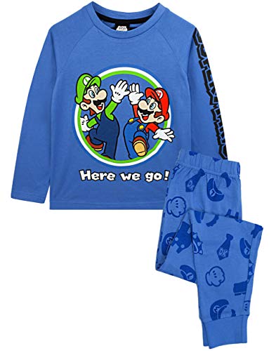 Super Mario Pyjamas Luigi Jungen Langarm Kinder Blue T-Shirt & Hose PJS 11-12 Jahre von Super Mario