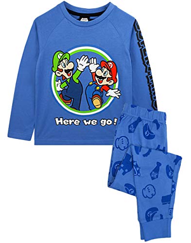 Super Mario Pyjamas Luigi Jungen Langarm Kinder Blue T-Shirt & Hose PJS 7-8 Jahre von Super Mario