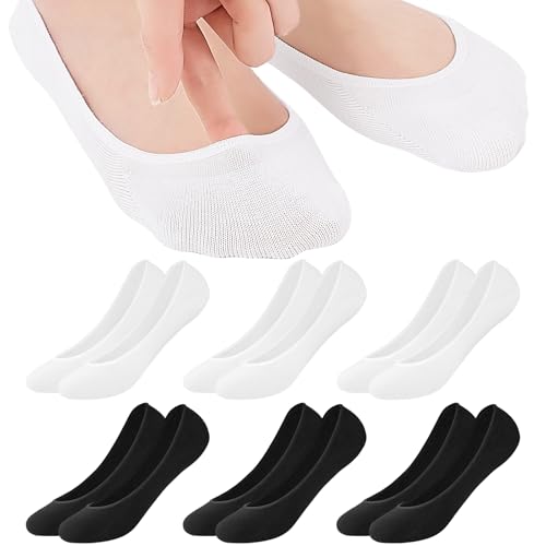 Niofind Füßlinge Ballerina Socken Damen 6 Paar,Atmungsaktiv Unsichtbare Sneaker Socken Damen,No Show Rutschfeste Füsslinge mit Siliconpad,Baumwolle Kurze 3 Schwarz 3 Weiß 35-38 von Niofind