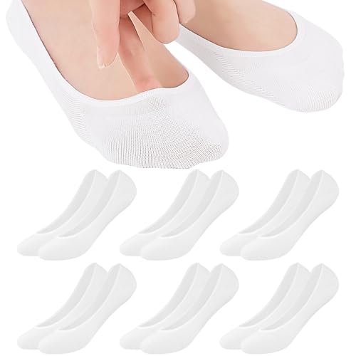 Niofind Füßlinge Ballerina Socken Damen 6 Paar,Atmungsaktiv Unsichtbare Sneaker Socken Damen,No Show Rutschfeste Füsslinge mit Siliconpad,Baumwolle Kurze 6 Weiß 35-38 von Niofind