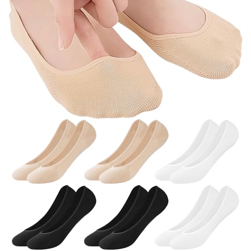Niofind Füßlinge Ballerina Socken Damen 6 Paar,Atmungsaktiv Unsichtbare Sneaker Socken Damen,No Show Rutschfeste Füsslinge mit Siliconpad,Baumwolle Kurze Schwarz Hautfarbe Weiß 39-42 von Niofind