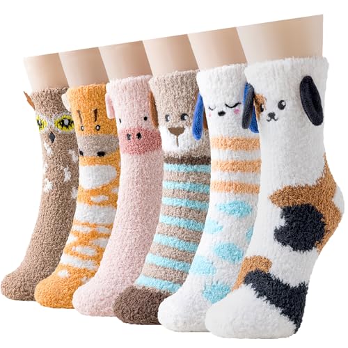 Niofind Kuschelsocken Damen, Winter Warme Flauschige Socken Dicke Weiche Thermo Haussocken Bettsocken wie Weihnachtsgeschenke für Frauen, 36-42 Embroidered Animals von Niofind