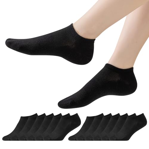 Niofind Sneaker Socken Damen, Atmungsaktive Baumwolle Sneakersocken, Kurze Socken Sportsocken Anti Schweiß Rutschfest, 6 Paar Füßlinge Schwarz 35-38 von Niofind