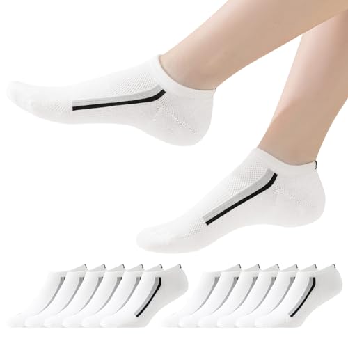 Niofind Sneaker Socken Damen, Atmungsaktive Baumwolle Sneakersocken, Kurze Socken Sportsocken Anti Schweiß Rutschfest, 6 Paar Füßlinge Weiß Grau 35-38 von Niofind