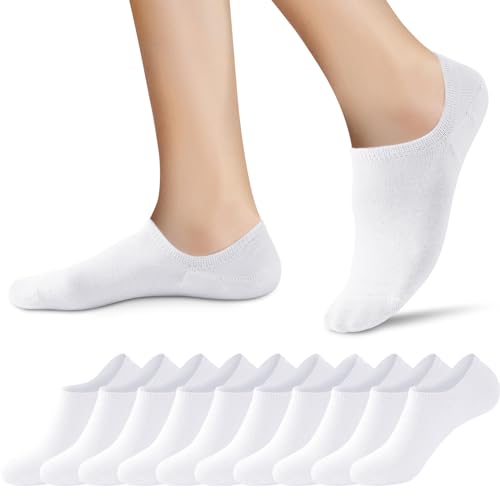 Niofind Sneaker Socken Damen Füßlinge Herren 10 Paar Füsslinge Unisex Atmungsaktiv Unsichtbare Kurze No Show Socken Baumwolle Rutschfeste Footies Silikonpad Verhindert Verrutschen 35-38 (Weiß) von Niofind