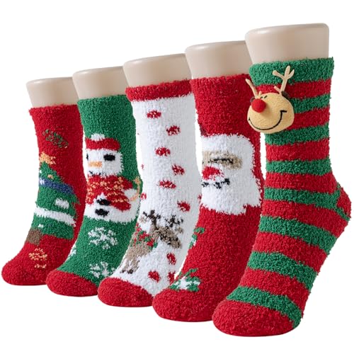 Niofind Socken Weihnachten Damen, Winter Warme Flauschige Socken Dicke Weiche Thermo Haussocken Bettsocken wie Weihnachtsgeschenke für Frauen, 36-42, Weihnachten von Niofind