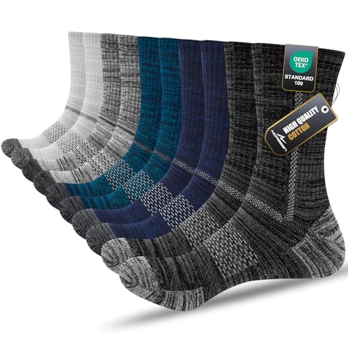 Niorasen Socken Herren, Gepolstert Atmungsaktive Wandersocken Sportsocken, Baumwolle Crew Tennissocken Arbeitssocken Laufsocken 5 Paar von Niorasen