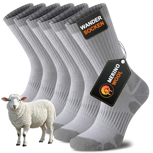 Niorasen Merino Wandersocken Herren Damen, Sommer Outdoor Socken Trekkingsocken, Merinowolle Socken, Sportsocken Laufsocken Tennissocken Arbeitssocken Atmungsaktiv Anti-Blasen & Gepolstert 3 Paar von Niorasen