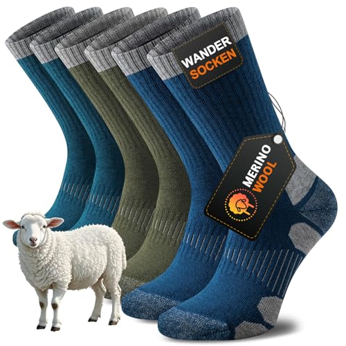 Niorasen Merino Wandersocken Herren Damen, Sommer Outdoor Socken Trekkingsocken, Merinowolle Socken, Sportsocken Laufsocken Tennissocken Arbeitssocken Atmungsaktiv Anti-Blasen & Gepolstert 3 Paar von Niorasen