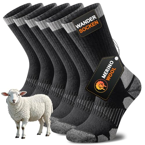 Niorasen Merino Wandersocken Herren Damen, Sommer Outdoor Socken Trekkingsocken, Merinowolle Socken, Sportsocken Laufsocken Tennissocken Arbeitssocken Atmungsaktiv Anti-Blasen & Gepolstert 3 Paar von Niorasen