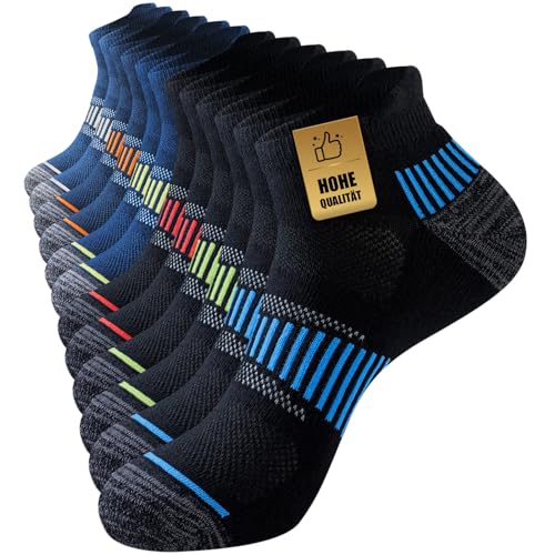 Niorasen Sneaker Socken Herren 39-42 43-46 47-50, 6 Paar Sportsocken Gepolsterte Laufsocken Atmungsaktiv Baumwolle Socken mit Frotteesohle Antirutsch Bequeme Kurze Socken von Niorasen