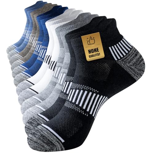 Niorasen Sneaker Socken Herren 39-42 43-46 47-50, 6 Paar Sportsocken Gepolsterte Laufsocken Atmungsaktiv Baumwolle Socken mit Frotteesohle Antirutsch Bequeme Kurze Socken von Niorasen