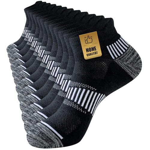 Niorasen Sneaker Socken Herren 39-42 43-46 47-50, 6 Paar Sportsocken Gepolsterte Laufsocken Atmungsaktiv Baumwolle Socken mit Frotteesohle Antirutsch Bequeme Kurze Socken von Niorasen