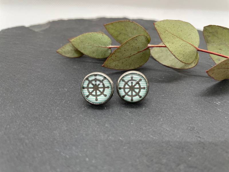 Ohrstecker Cabochon Aus Edelstahl, Ohrringe, Schiffsrad, 12 Mm von Nipiane