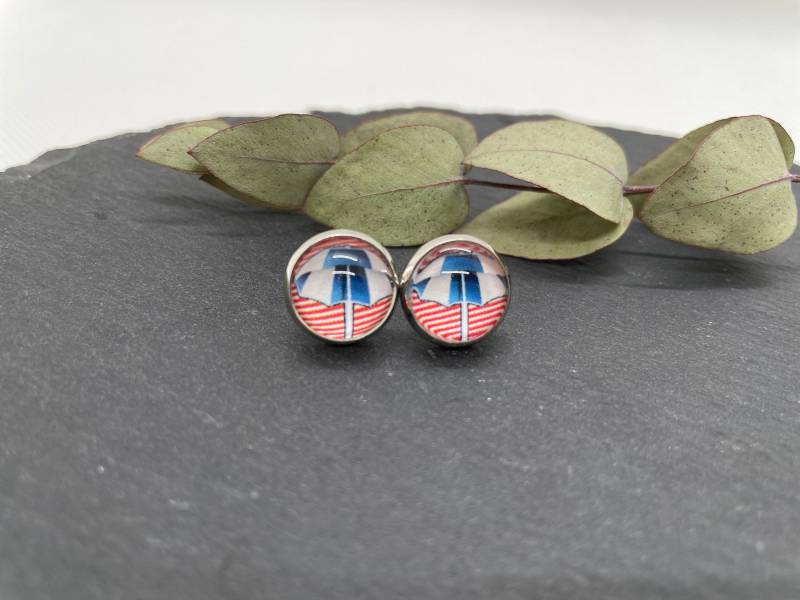 Ohrstecker Cabochon Aus Edelstahl, Ohrringe, Sonneschirm, Maritim, 12 Mm von Nipiane