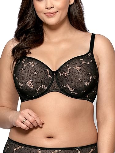 Nipplex, Amanda Spacer, Damen-BH, verstellbare Träger, volle Cups mit schwarzer Spitze, Minimizer, Bügel, Beige und Schwarz, 95D von Nipplex