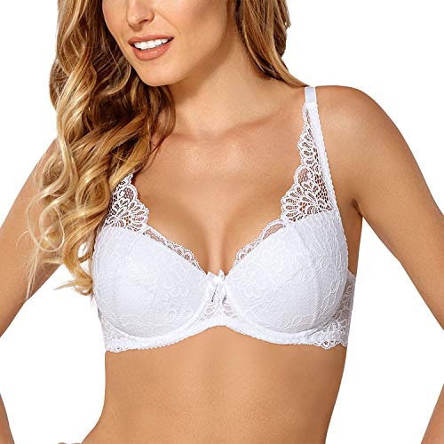 Nipplex, Claudia, Damenunterwäsche, Spitzen-Bralette, Push-up, Bügel, verstellbare Träger, herausnehmbare Pads, Weiß, 65D von Nipplex