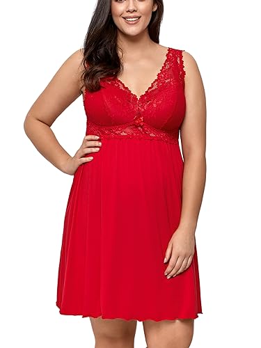 Nipplex Bona Chemise Nachthemd Dame Dessous Spitze Bügel Cups V-Ausschnitt, Rot,M von Nipplex