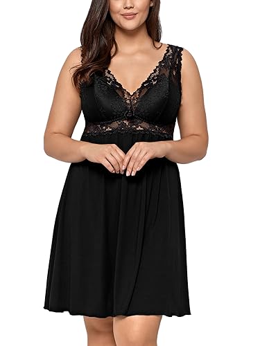 Nipplex Bona Chemise Nachthemd Dame Dessous Spitze Bügel Cups V-Ausschnitt, Schwarz,L von Nipplex