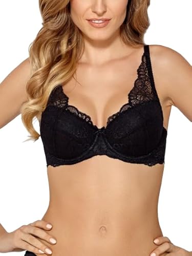 Nipplex Claudia | Dessous | Sinnlicher Spitzen-Bralette | BH mit Blumen Spitze Schalen | Push-up | Bügel | Verstellbare Träger | Herausnehmbare Pads | Elegant | Schwarz | Größe 70F von Nipplex