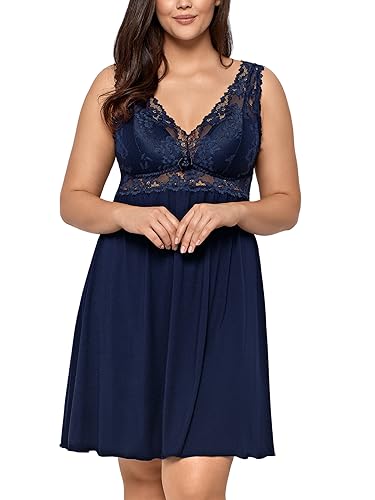 Nipplex Damen Nachthemd Unterkleid Dessous Spitze Nachtwäsche Bona, Dunkelblau,2XL von Nipplex