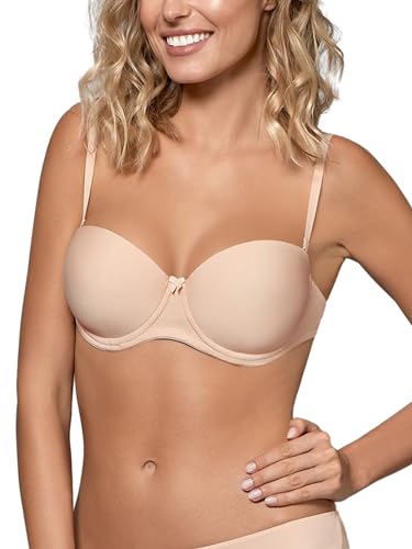 Nipplex EWA 02 Halbschalen-BH für Damen | Grunddesign mit Silikonband auf der Rückseite | Bügel mit abnehmbaren Trägern und Push-up-Pads | Beige | 75B von Nipplex