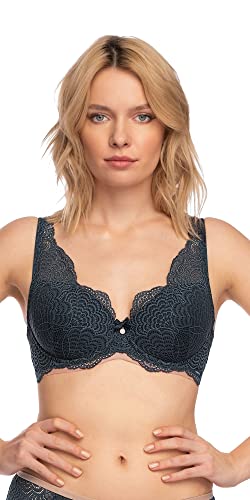 Nipplex Estera Push-up-BH mit Herausnehmbaren Spitzenkörbchen im Bralette-Stil Nicht abnehmbare verstellbare Träger Perfekt unter T-Shirts Farbe Graphite Größe 80C von Nipplex