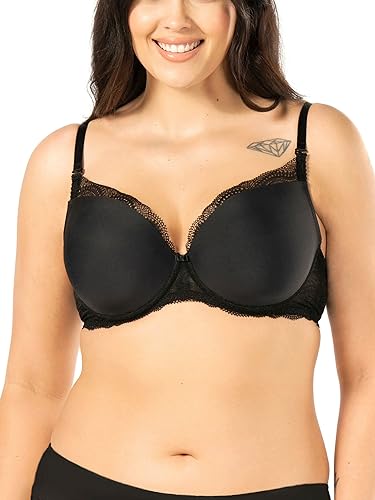 Nipplex Pepite Push-up-BH für Damen Glatter Büstenhalter mit Spitzenbesatz Bügel mit verstellbaren Trägern und abnehmbaren Push-up-Pads Schwarz, 70E von Nipplex