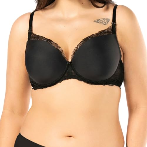 Nipplex Pepite Push-up-BH für Damen Glatter Büstenhalter mit Spitzenbesatz Bügel mit verstellbaren Trägern und abnehmbaren Push-up-Pads Schwarz, 85C von Nipplex