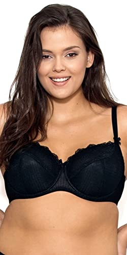 Nipplex Pia Baumwoll-BH Gepolstert und Halbweich Semi Soft Kugelförmige Brüste Natürliches Aussehen Nach Innen Gerafft Dreistufige Befestigung Klassische Eleganz Full Cup Farbe Schwarz 70J von Nipplex