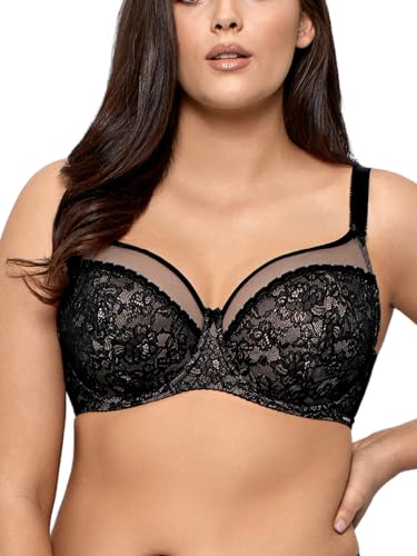 Nipplex Rafaela Soft Vollschalen-BH für DamenExtra bequemes Design Weiche Konstruktion mit Spitze, verstellbaren Trägern und seitlichen BügelnZarte BusenformungSchwarz & Beige, 70H von Nipplex