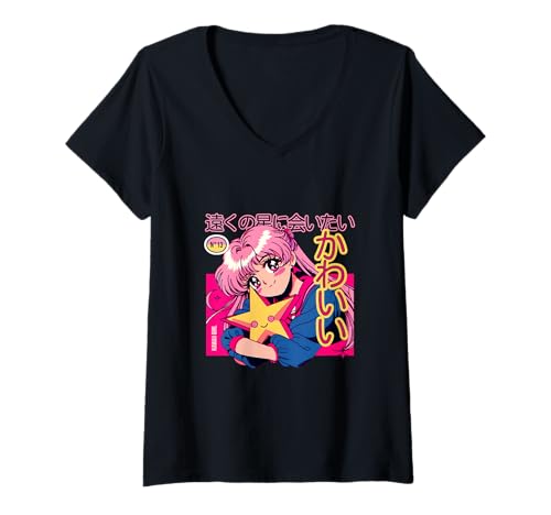 Damen Kawaii Kanai Girl - Niedliche japanische Anime-Kunst T-Shirt mit V-Ausschnitt von Nippon Kawaii Club