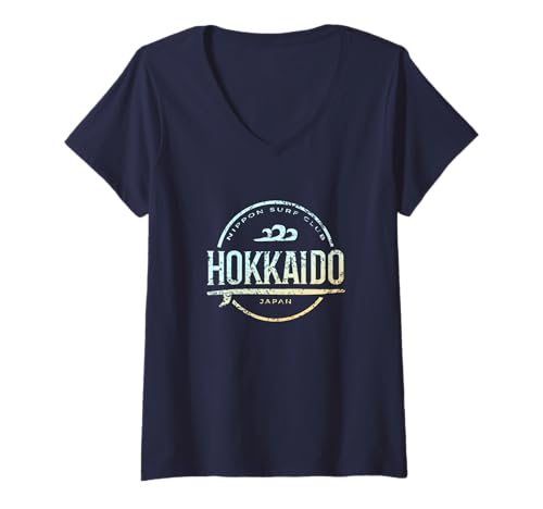 Damen Hokkaido Japan — Retro-Hokkaido Japan Vintage-Surf T-Shirt mit V-Ausschnitt Damen Hokkaido Japan — Retro-Hokkaido Japan Vintage-Surf T-Shirt mit V-Ausschnitt von Nippon Surf Club