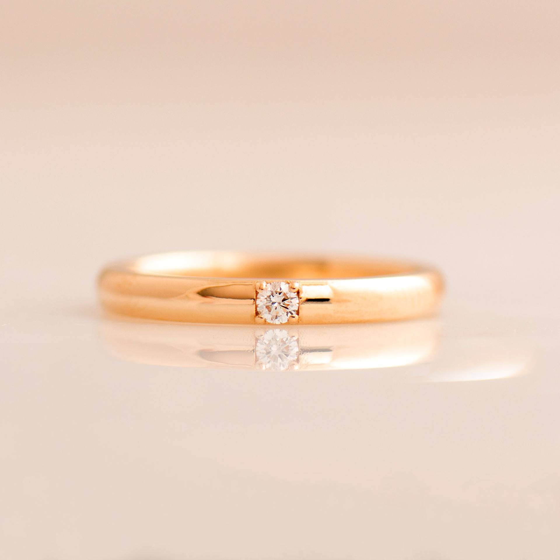 2.5 Mm Single Diamant Ring, 14K/18K Rose Gold, Glatter Ehering, Stapelring, Zierlicher Unisex Ehering von NirOliva