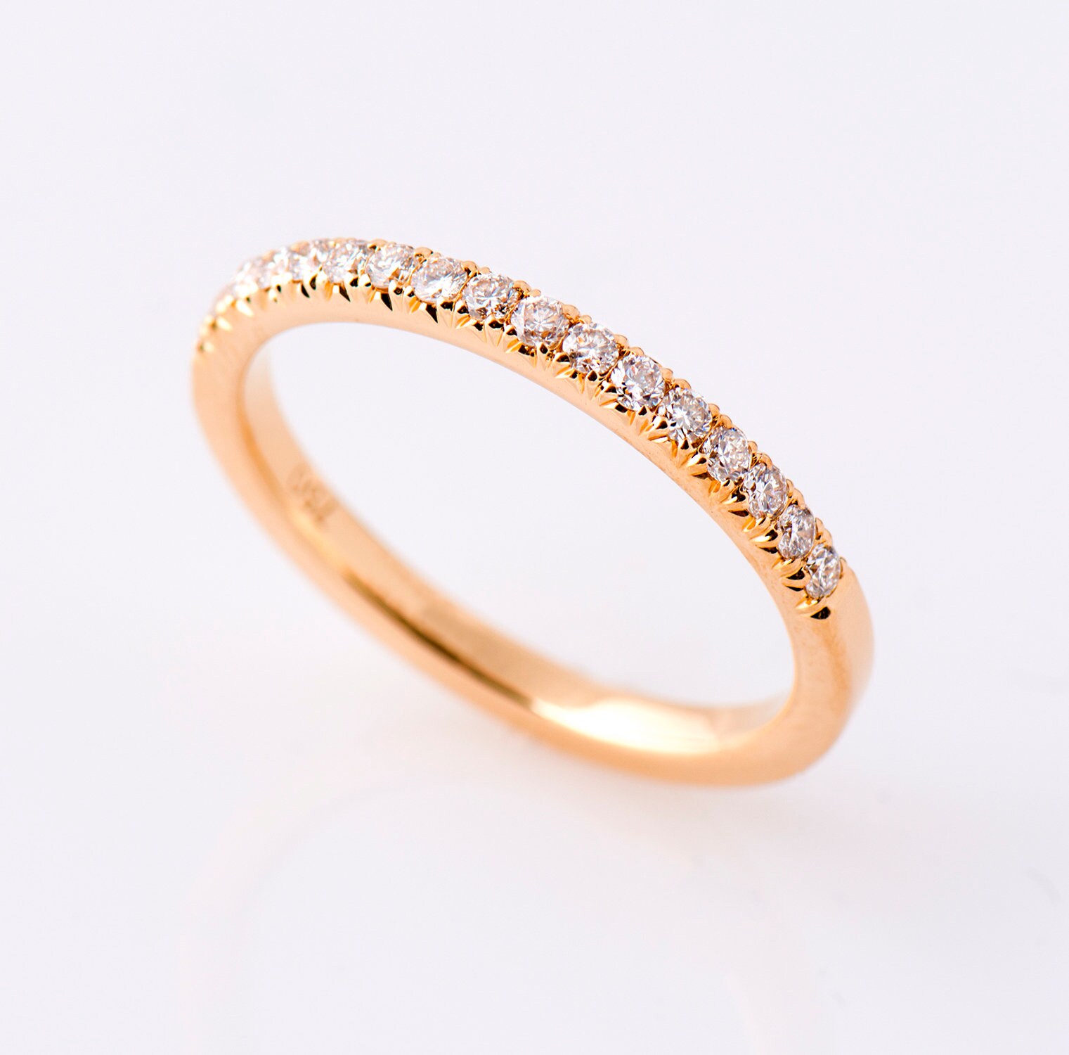 2 Mm Pave Diamant Ring, 14K/18K Roségold, Halb Ewigkeit Eternity Stack Band, Diamanten Hochzeitsband, Stapeln von NirOliva