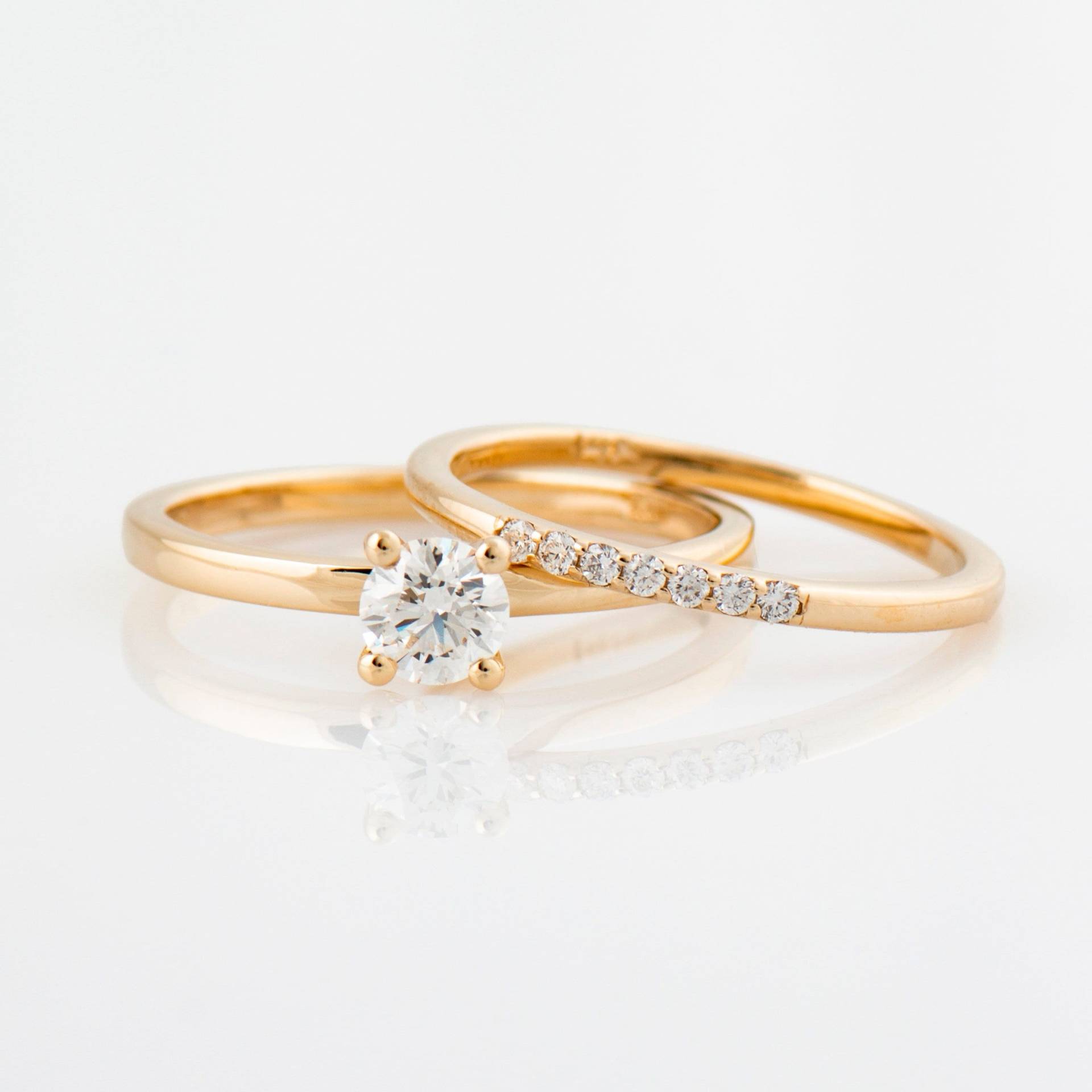 Roségold Diamant Ringe Set, Verlobungsring 14K Massivgold, Zierliche Ringe, Schlichter Verlobungsring, Eheringe Set von NirOliva