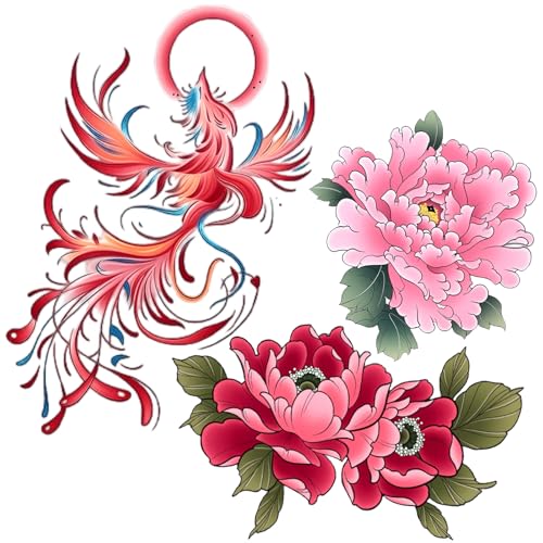 Nirbffo Phoenix Großvogel-Transfer-Tattoos Phönixblume Bein wasserdicht Arm Hand Temporäre Aufkleber 6 Blätter von Nirbffo